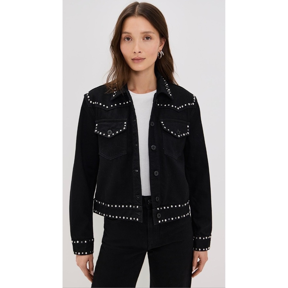 ASKK NY Metal Guru Black Studded Western Denim Jacket Made in USA Size 3 Large